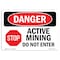 Signmission OSHA Danger Sign, 10" Height, 14" Width, Rigid Plastic, Active Mining Do Not Enter, Landscape OS-DS-P-1014-L-2175 - alternate 1